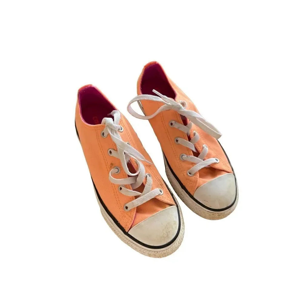 Converse Kids Girls Orange Lace Up Low Top Chuck Taylor All Star Sneakers Size 3